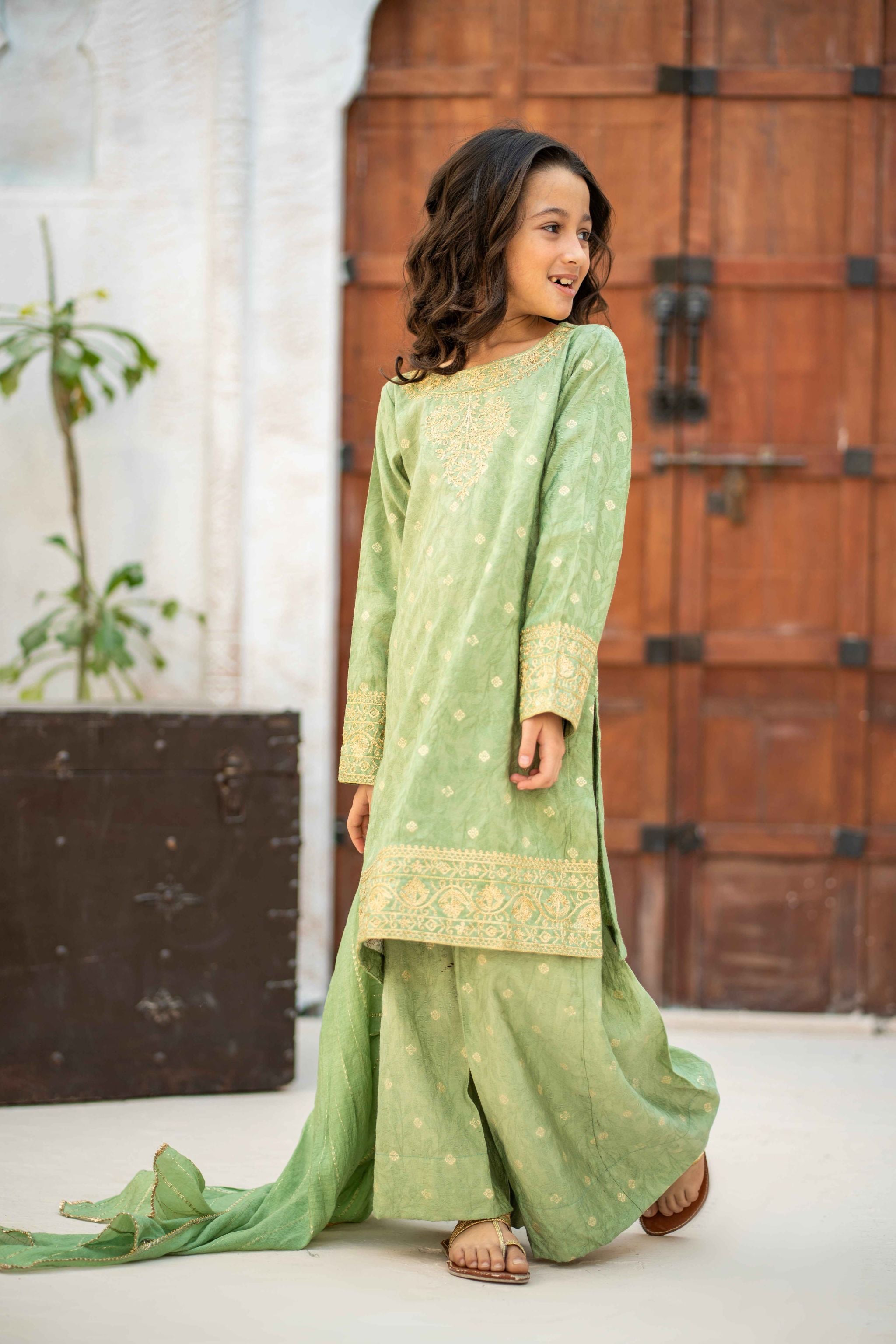 Embroidered Stitched 3pc. Tealish Kids (Ready-To-wear)