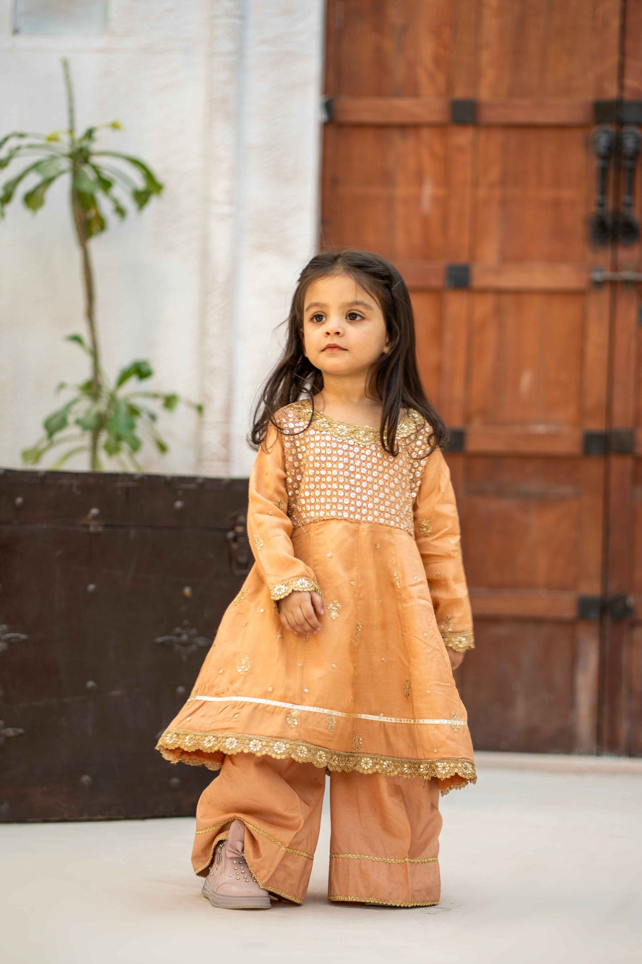 Stitched Embroidered 3pc. Peachy - Mother and Daughter (Ready-To-wear)