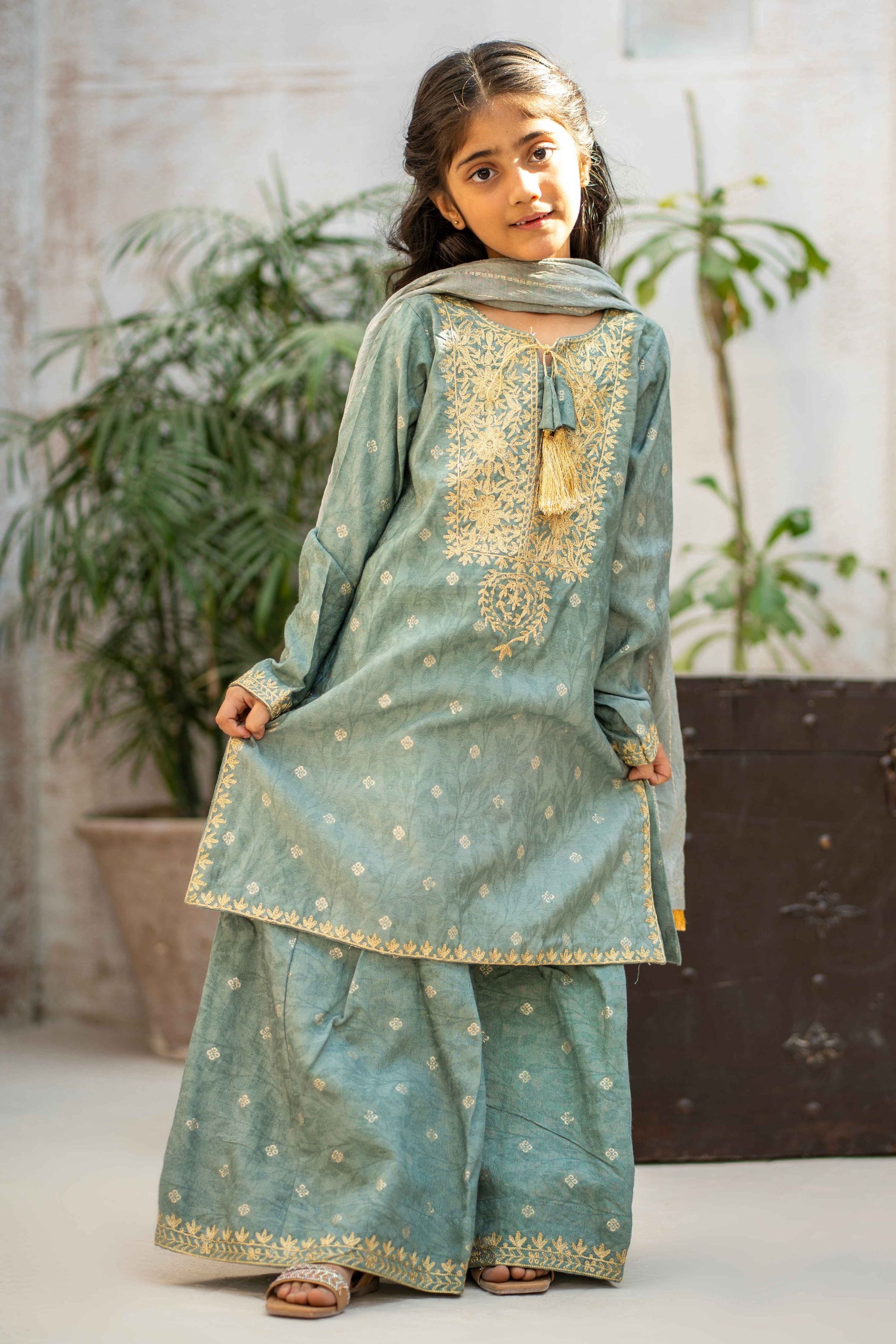 Embroidered 3pc. Aqua Kids (Ready-To-wear)