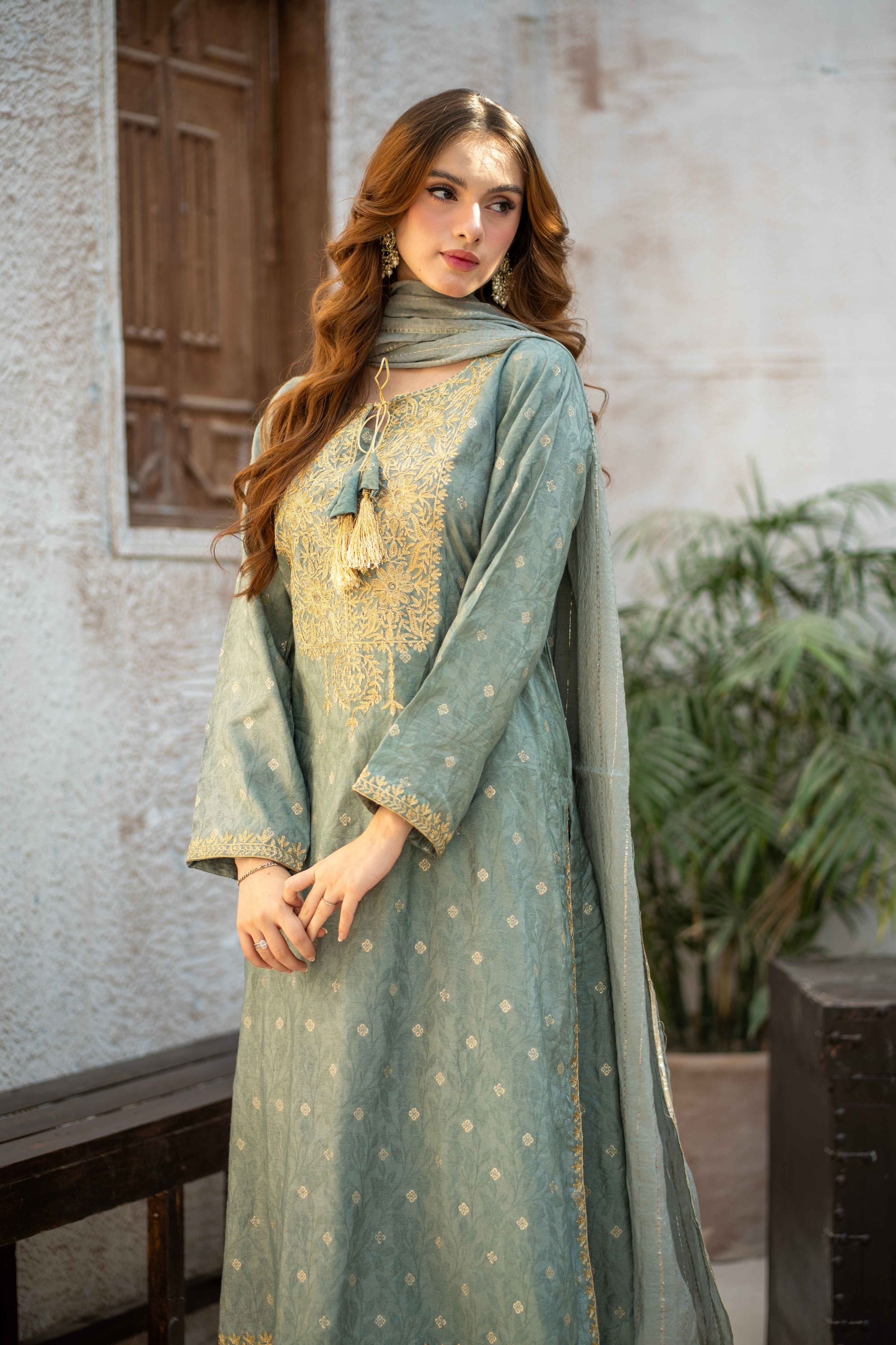 Embroidered 3pc - Aqua (Ready-To-wear)