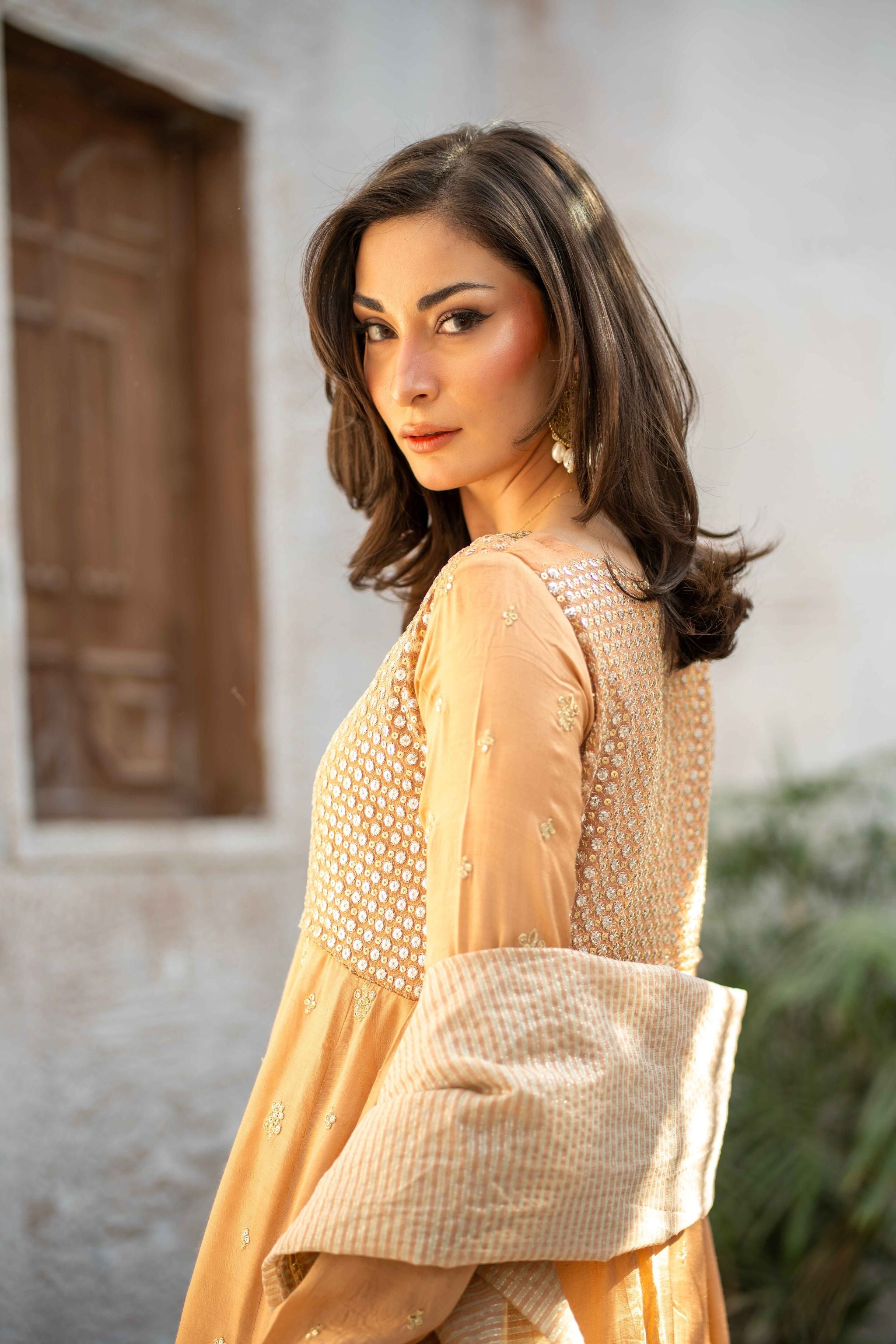 Stitched Embroidered 3pc - Peachy (Ready-To-wear)