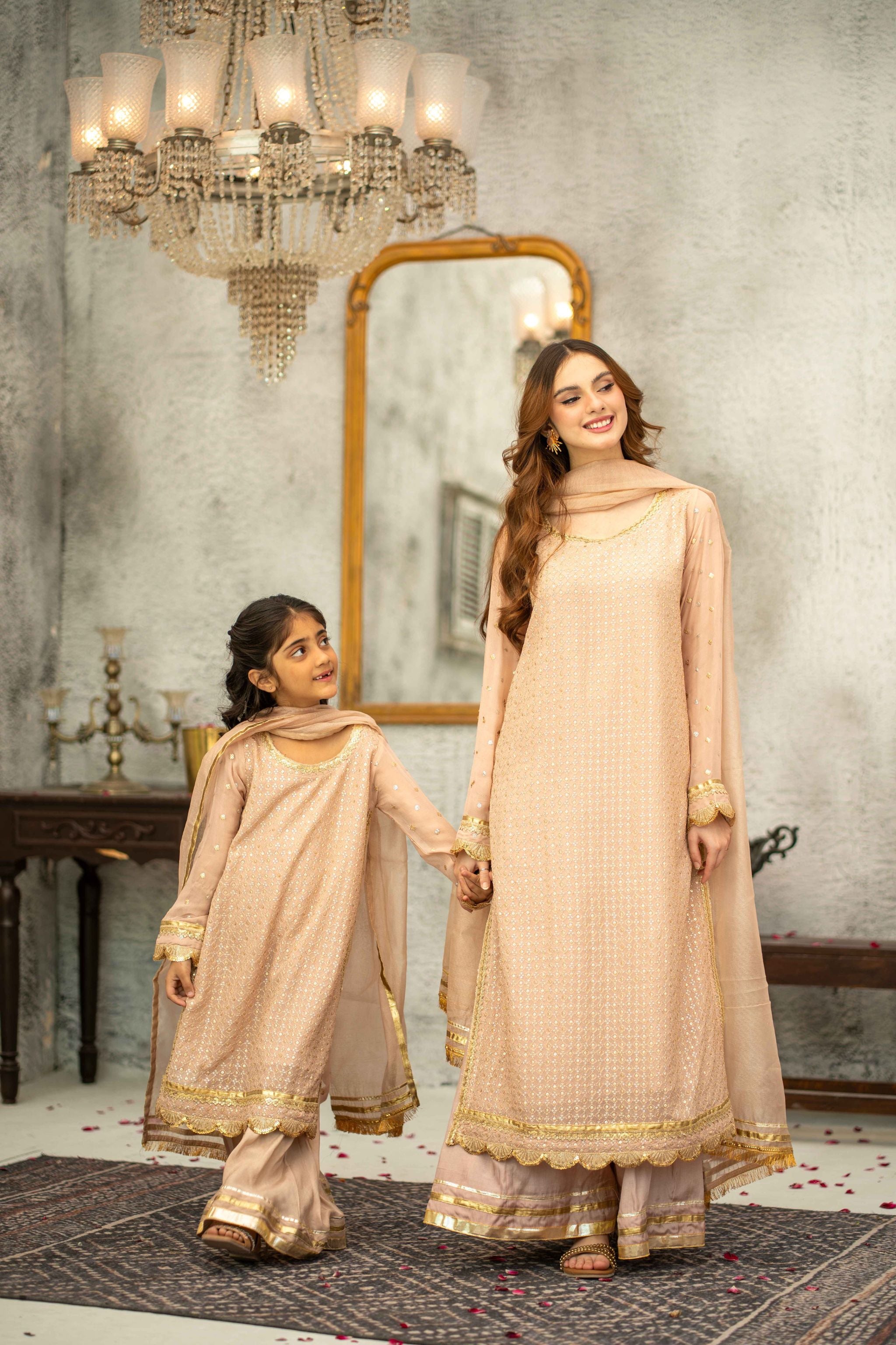 Chiffon Embroidered 3pc. Avira - Mother and Daughter (Ready-To-wear)
