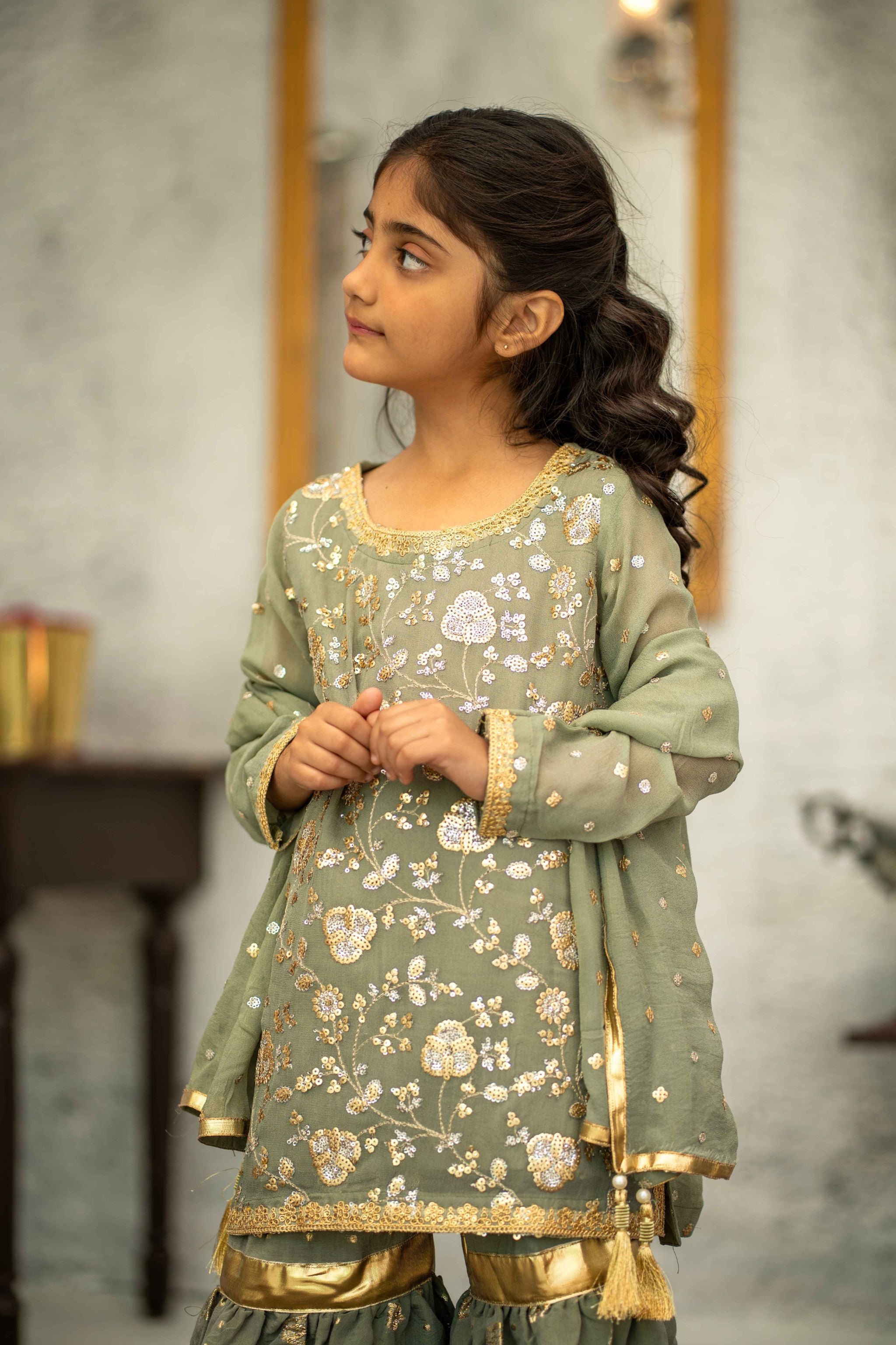 Chiffon Stitched 3pc. Leora Kids (Ready-To-wear)