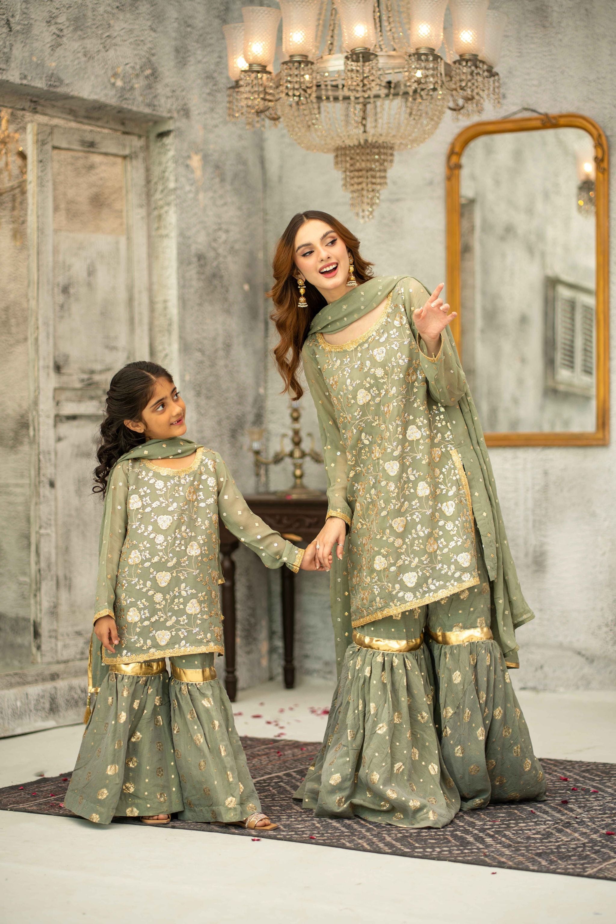 Chiffon Stitched 3pc. Leora - Mother and Daughter (Ready-To-wear)