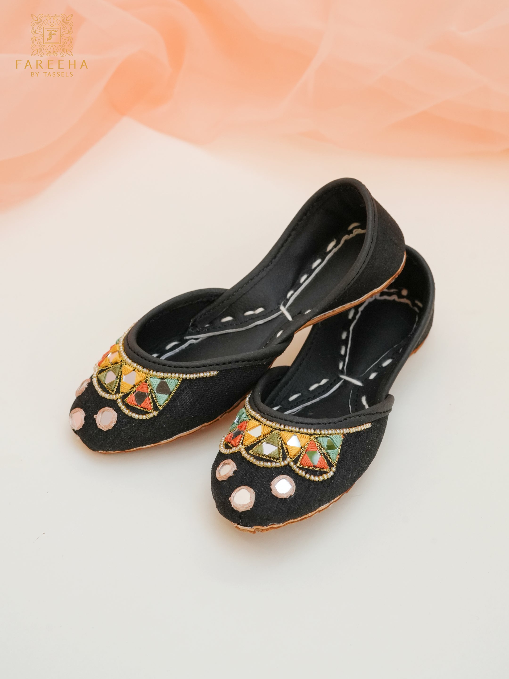 Fareeha by Tassels Kids Khussa Black Sun Flower