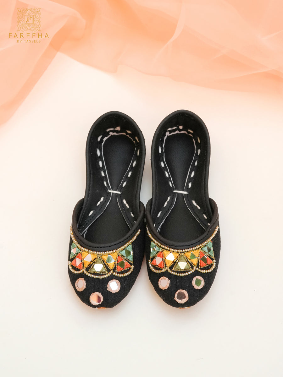 Buy Fareeha by Tassels Kids Khussa Black Sun Flower TASSELS