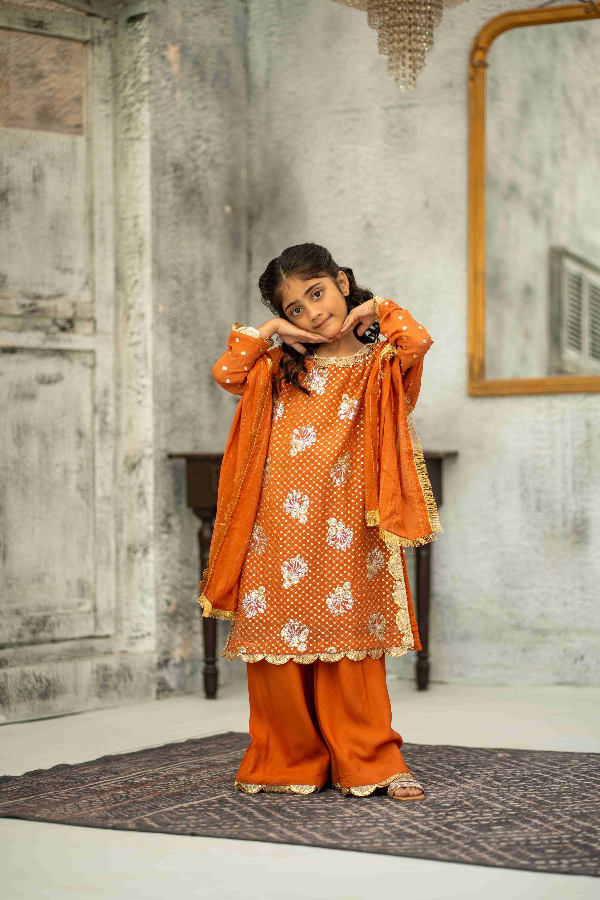 Chiffon Stitched 3pc. Rusty - Mother and Daughter (Ready-To-wear)