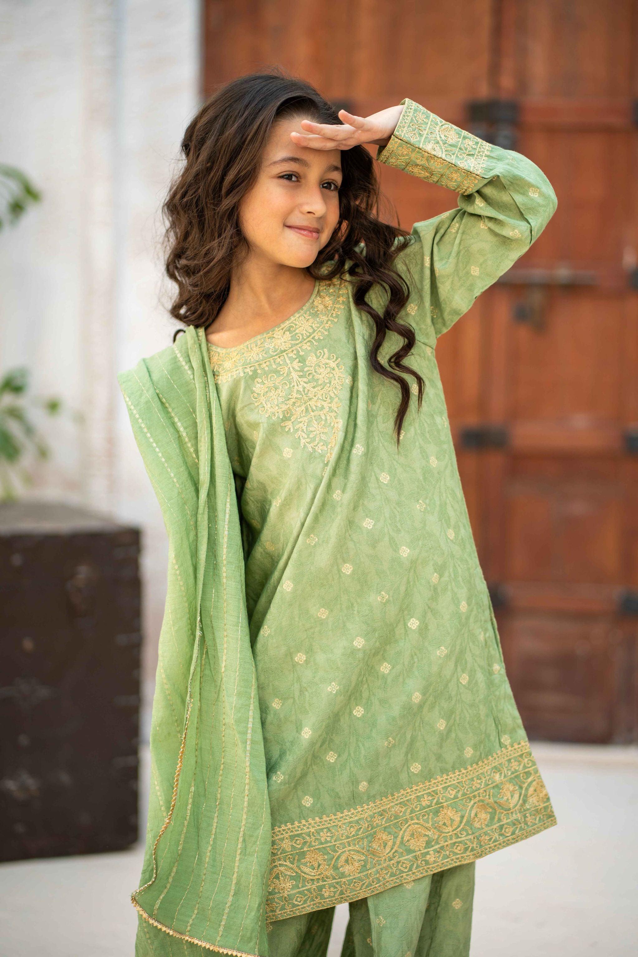 Embroidered Stitched 3pc. Tealish Kids (Ready-To-wear)