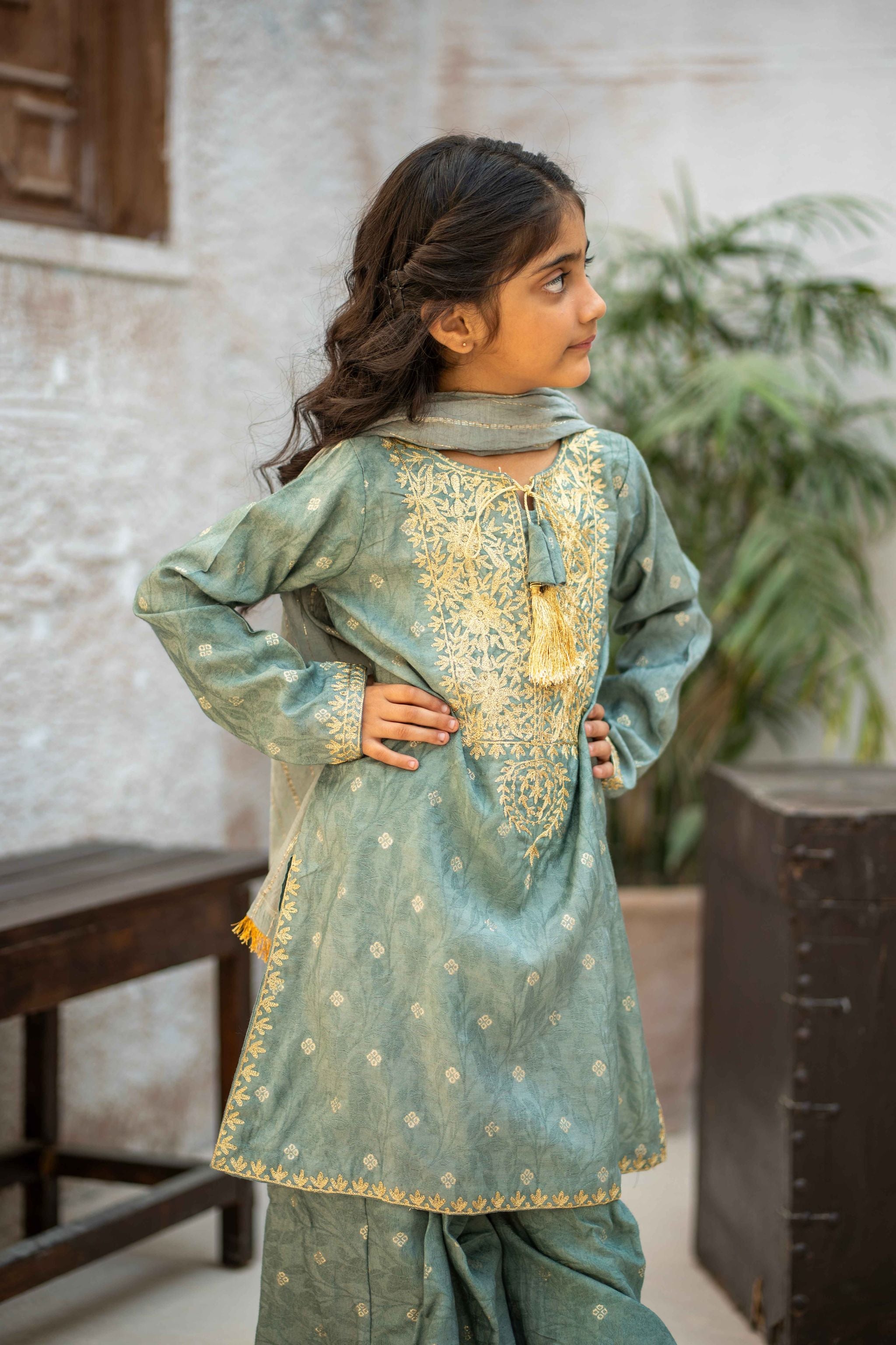 Embroidered 3pc. Aqua Kids (Ready-To-wear)