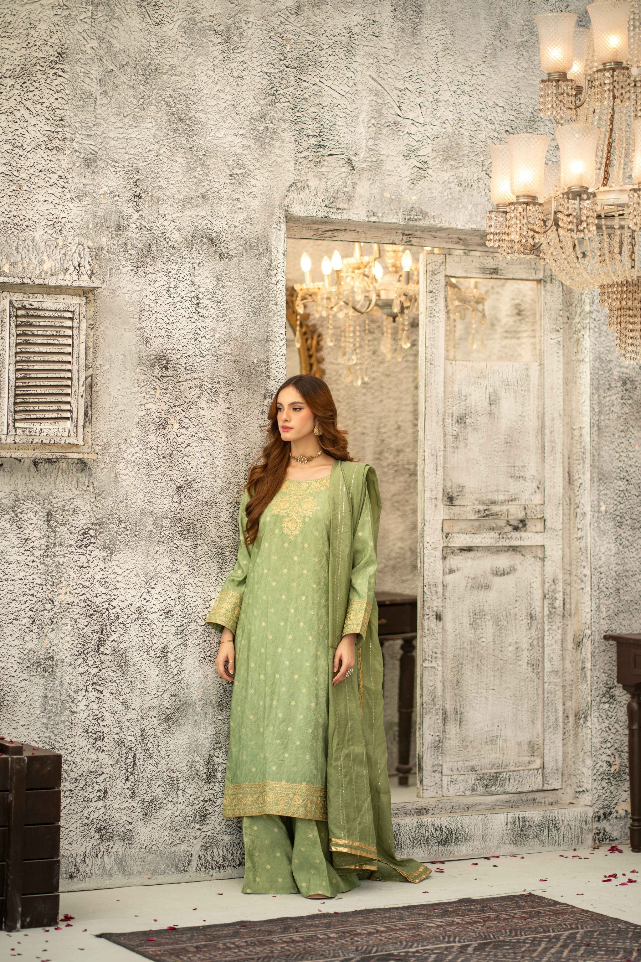 Embroidered stitched 3 pc - Tealish (Ready to wear)