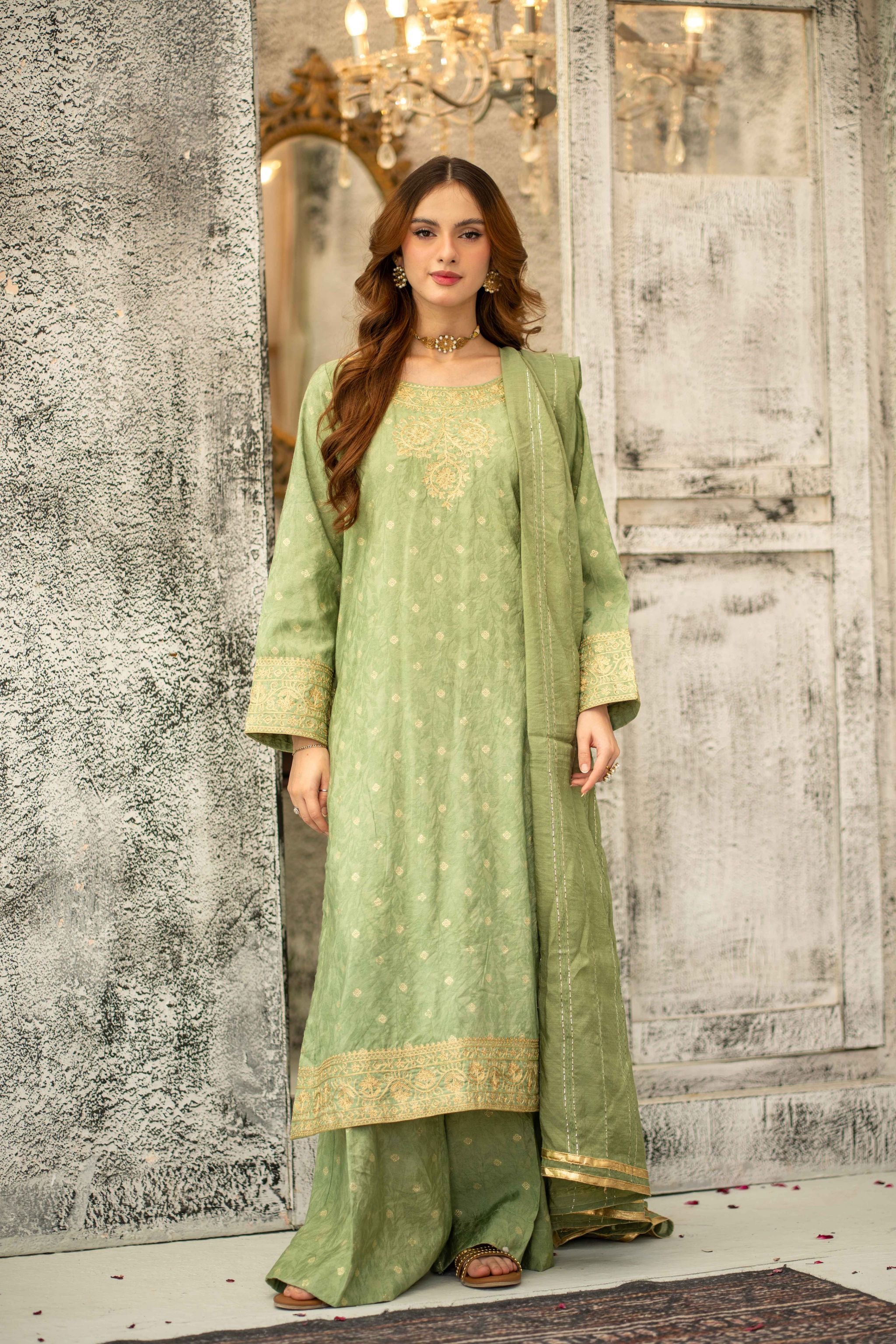 Embroidered Stitched 3pc.Tealish - Mother and Daughter (Ready-To-wear)