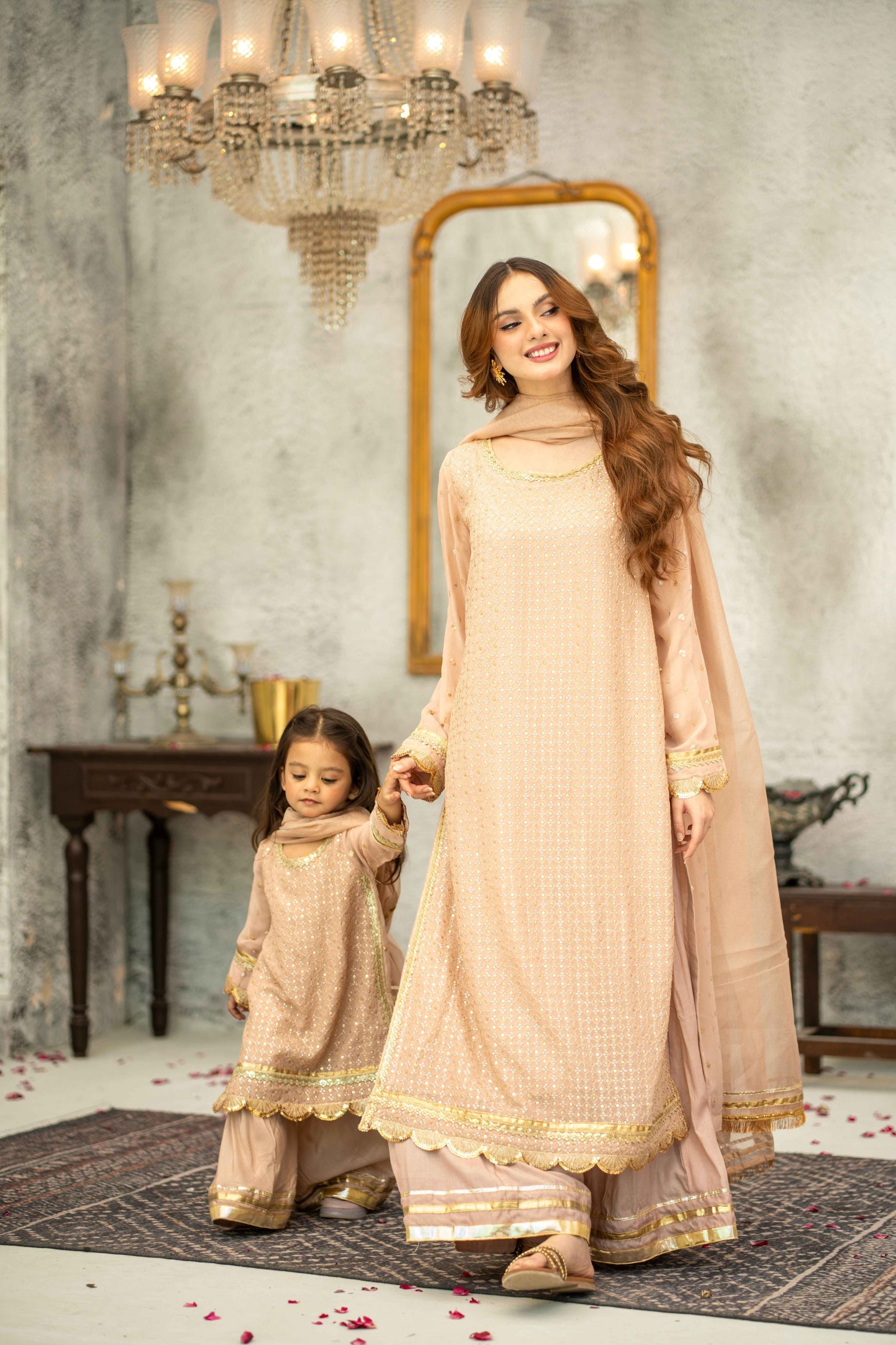 Chiffon Embroidered 3pc. Avira - Mother and Daughter (Ready-To-wear)