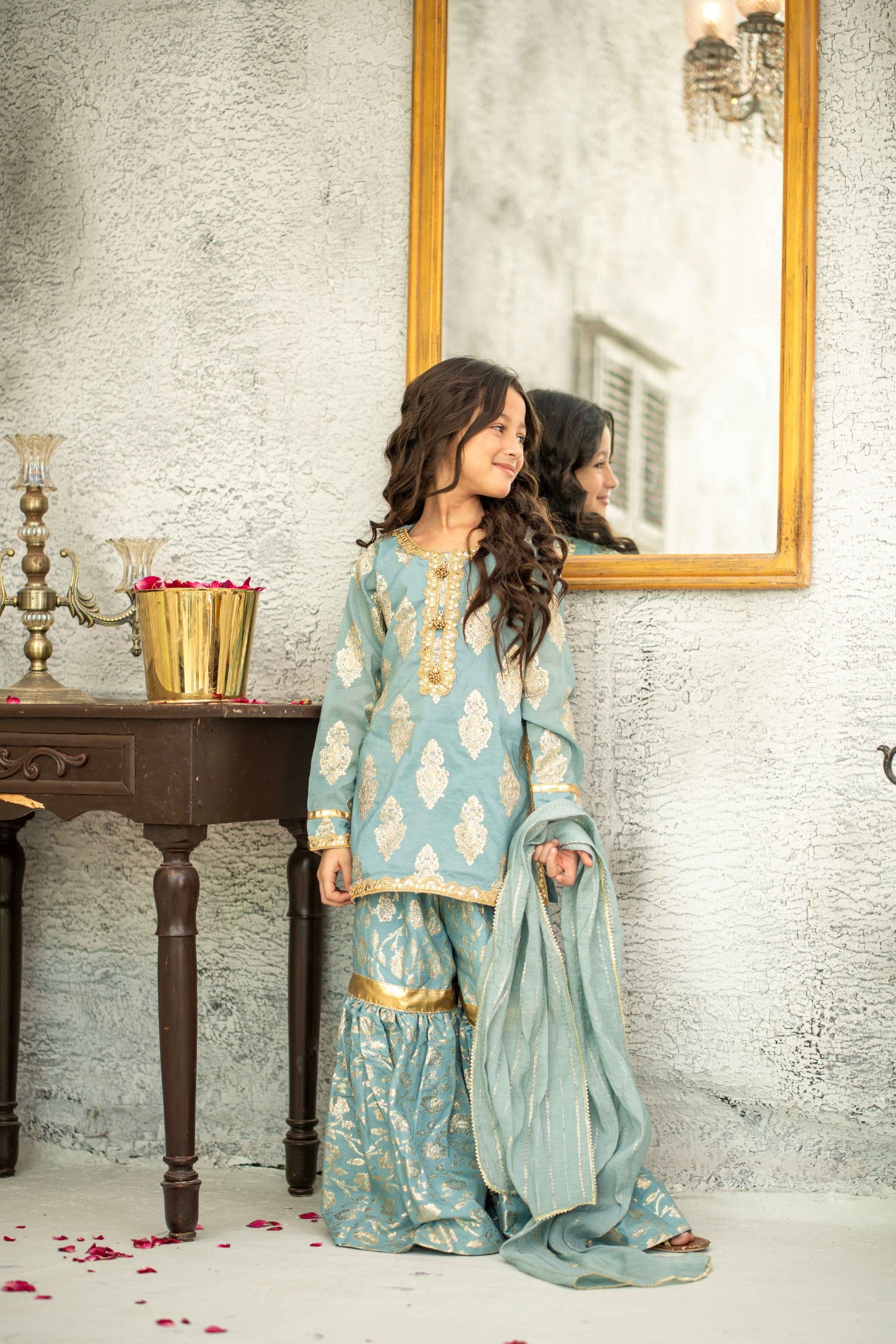 Stitched Embroidered 3pc. Aqua Kids (Ready-To-wear)