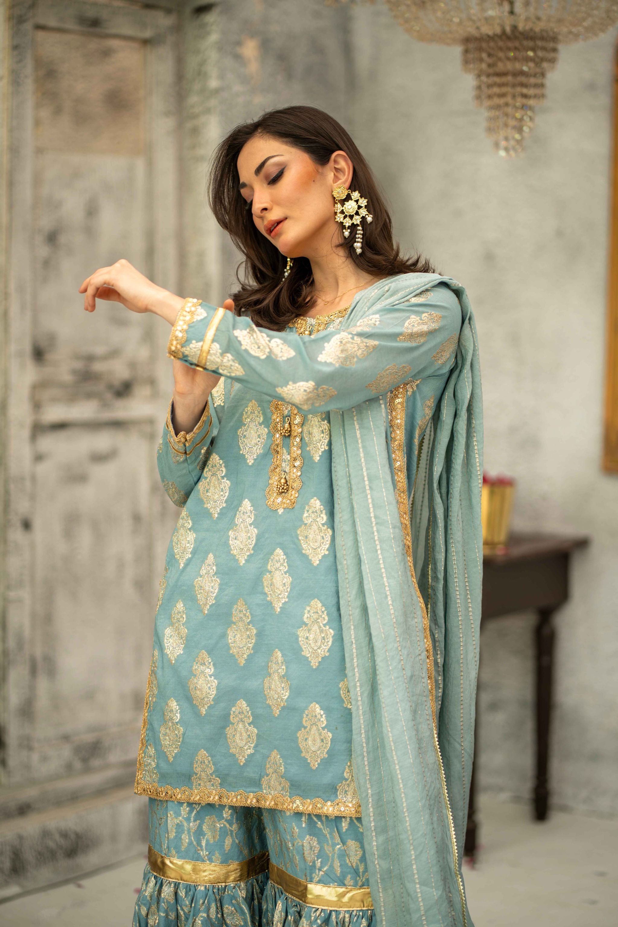 Stitched Embroidered 3pc - Aqua  (Ready-To-wear)
