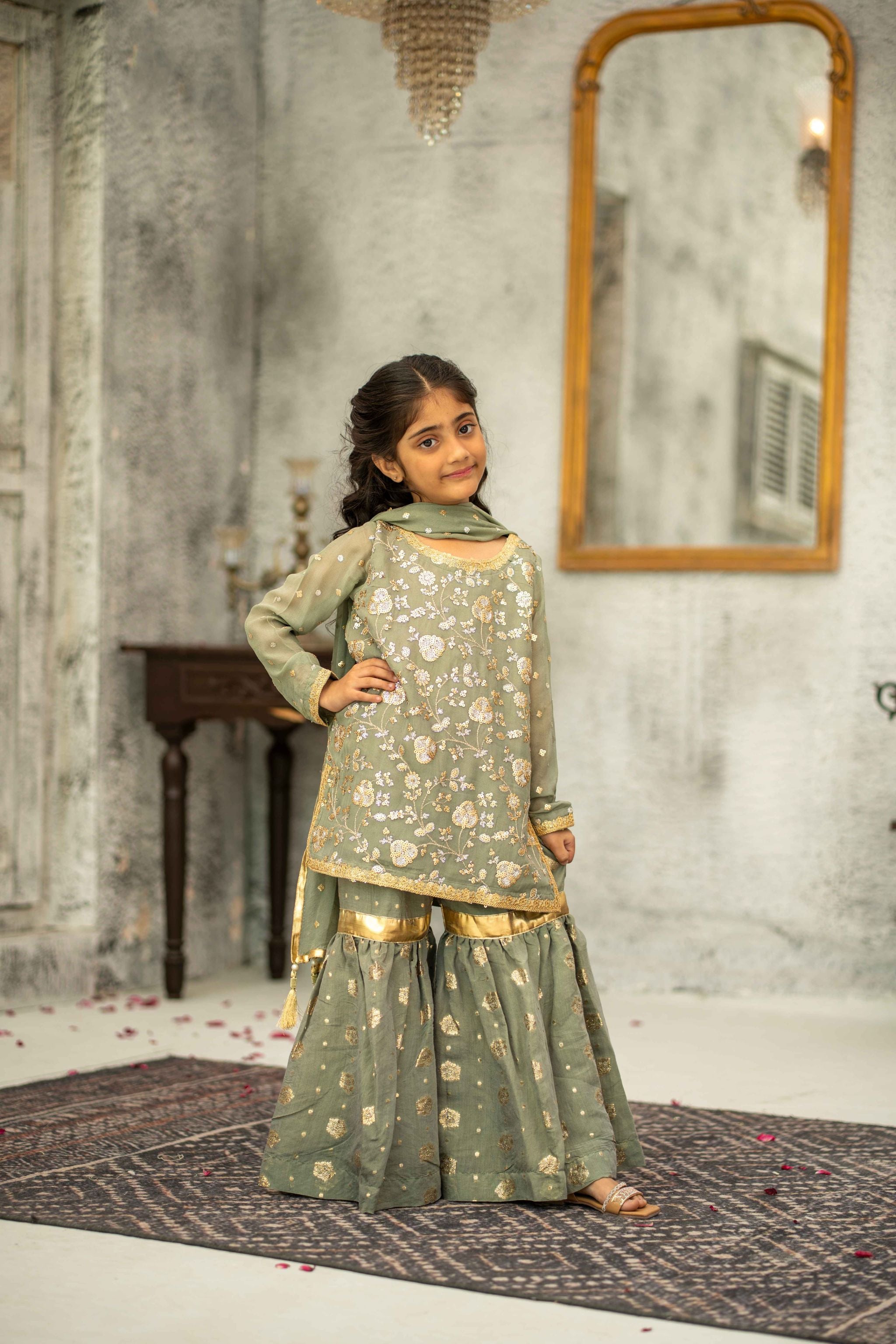 Chiffon Stitched 3pc.  Leora Kids (Ready-To-wear)