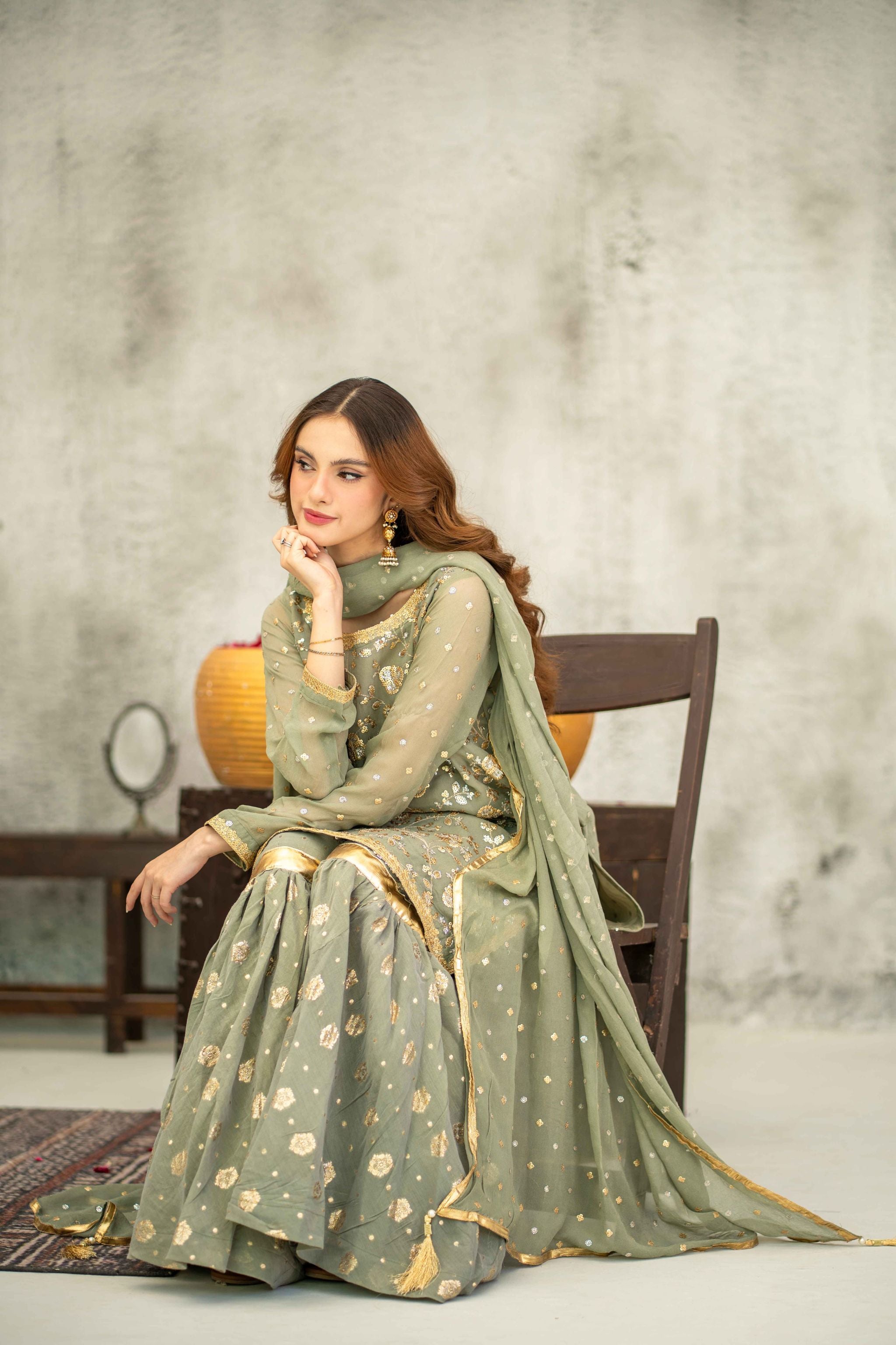 Chiffon Stitched 3pc - Leora (Ready-To-wear)