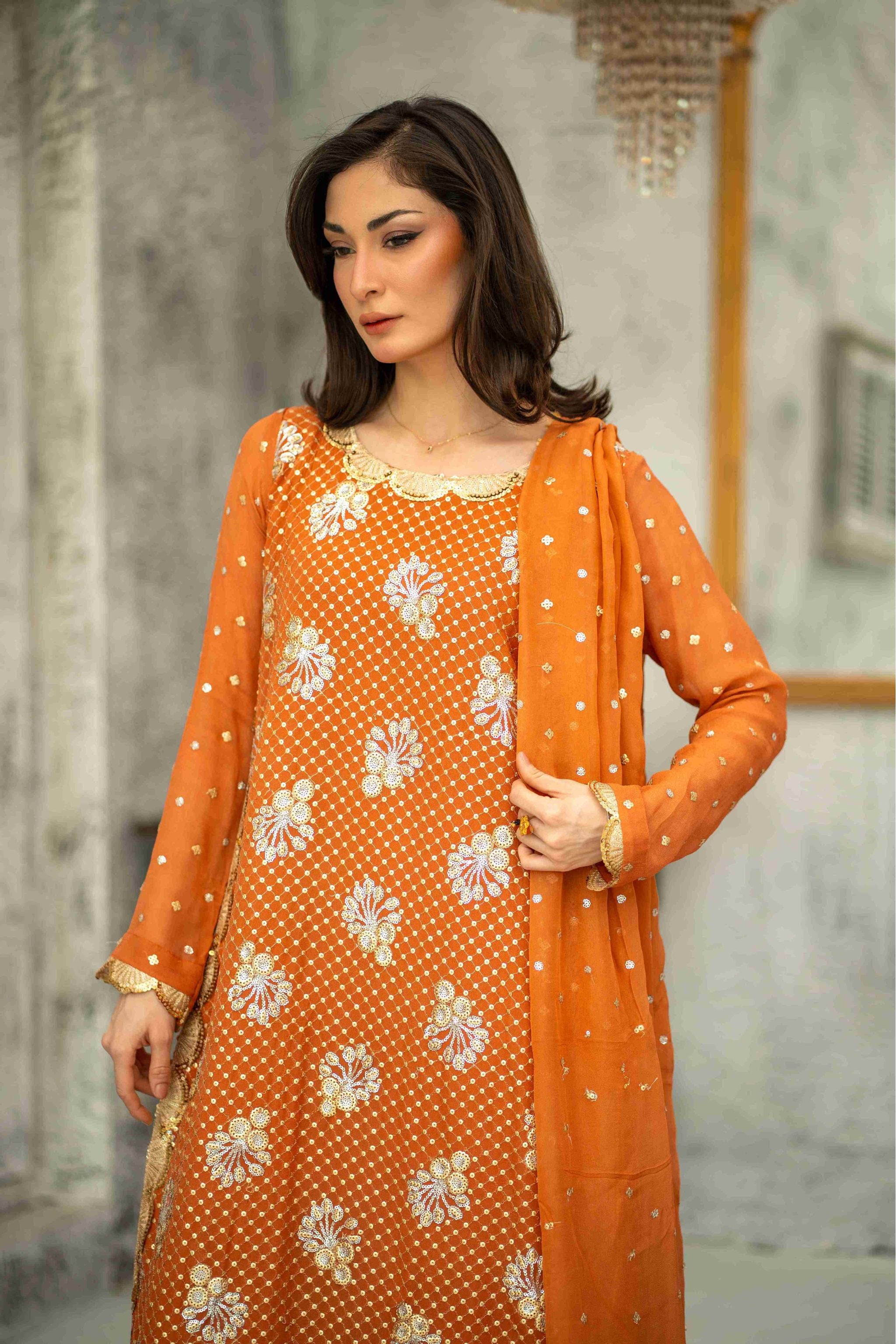 Chiffon Stitched 3pc. Rusty (Ready-To-wear)